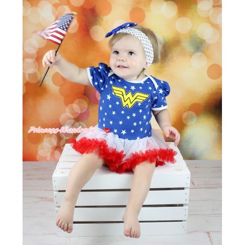 American Stars Baby Bodysuit White Red Pettiskirt & Wonder Woman Print JS4722